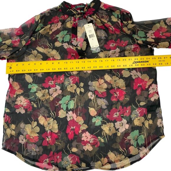 Lauren Ralph Lauren Floral Blouse Top Sheer Black Career Whimsygoth Womens 1X - Picture 13 of 15